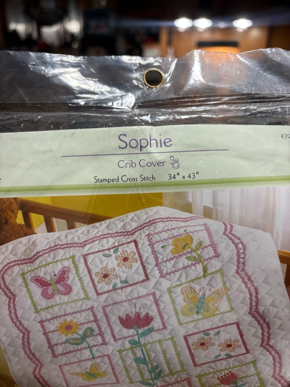 Bucilla "Sophie" Flowers and Butterflies Stamped Cross Stitch Crib Cover Kit - Picture 6 of 10